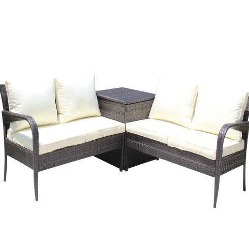 Outdoor Furniture Sofa Set With Storage Box Brown