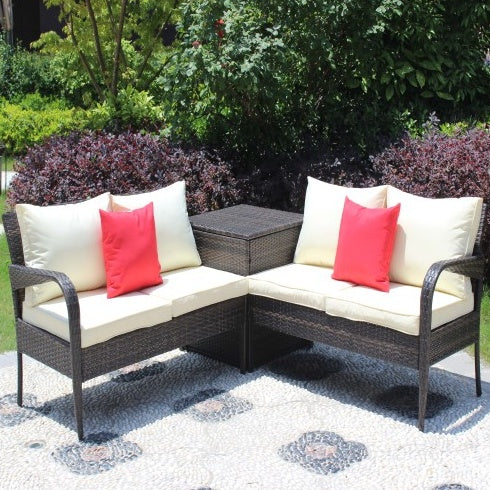 Outdoor Furniture Sofa Set With Storage Box Brown