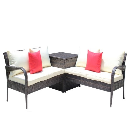 Outdoor Furniture Sofa Set With Storage Box Brown