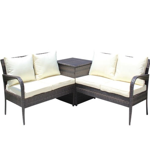 Outdoor Furniture Sofa Set With Storage Box Brown