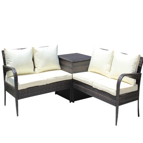 Outdoor Furniture Sofa Set With Storage Box Brown