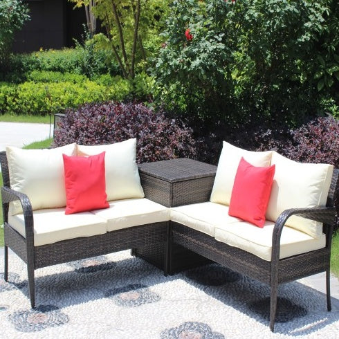 Outdoor Furniture Sofa Set With Storage Box Brown